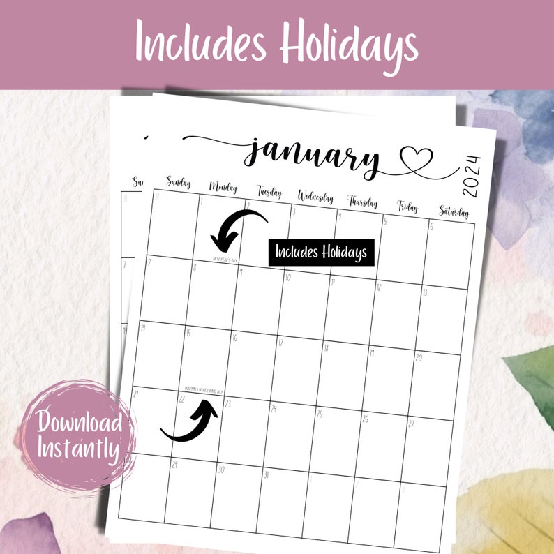 20242025 Portrait Printable Calendar Template Family Organizer Monthly