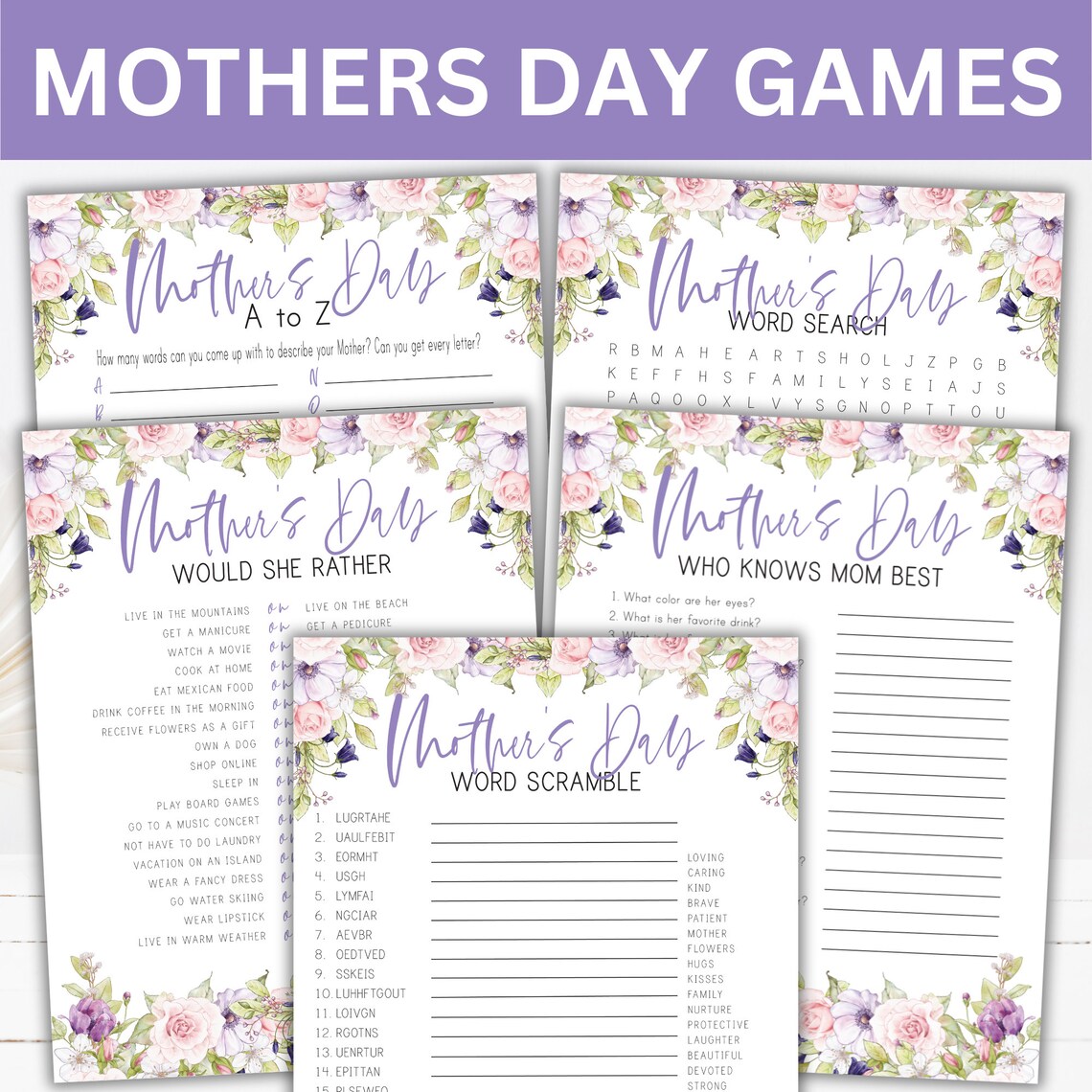 Mother's Day Printable Game Bundle | Printable Mother's Day Games for ...