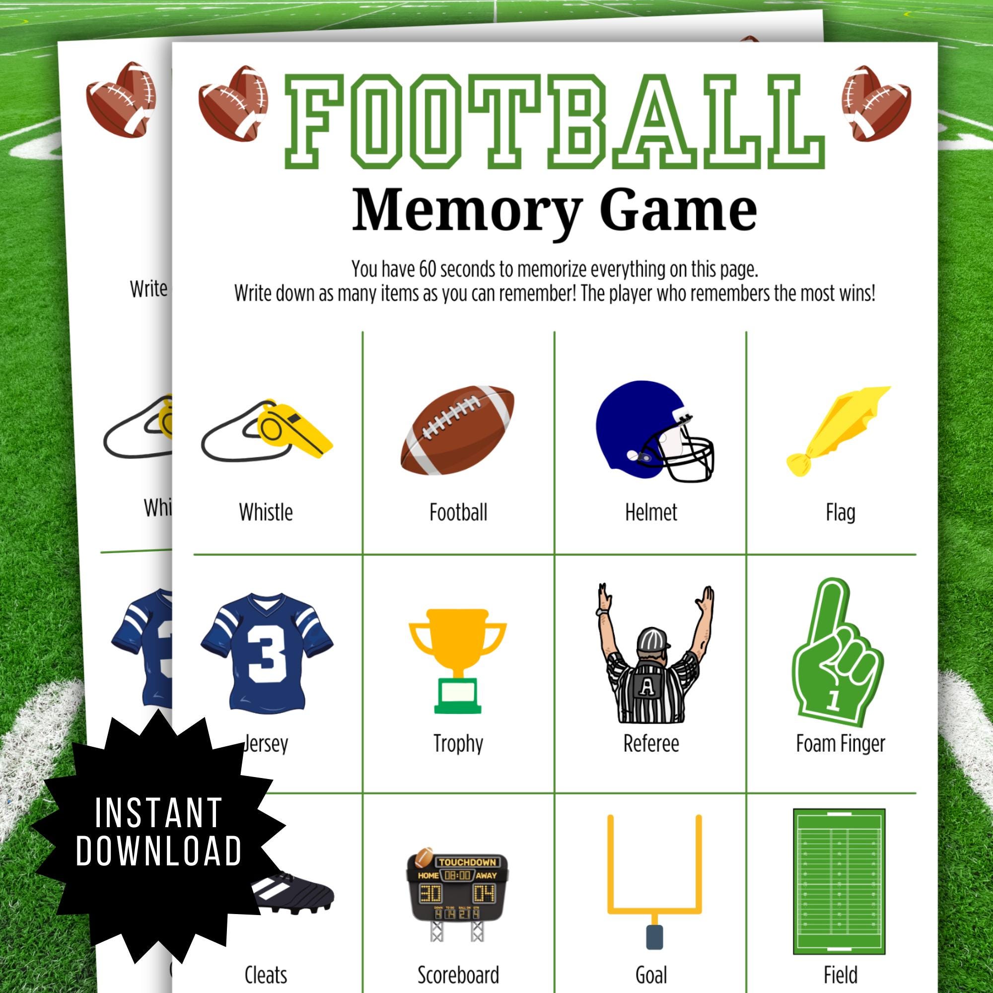 Printable Football Memory Game | Football Draft Party Game | Football ...