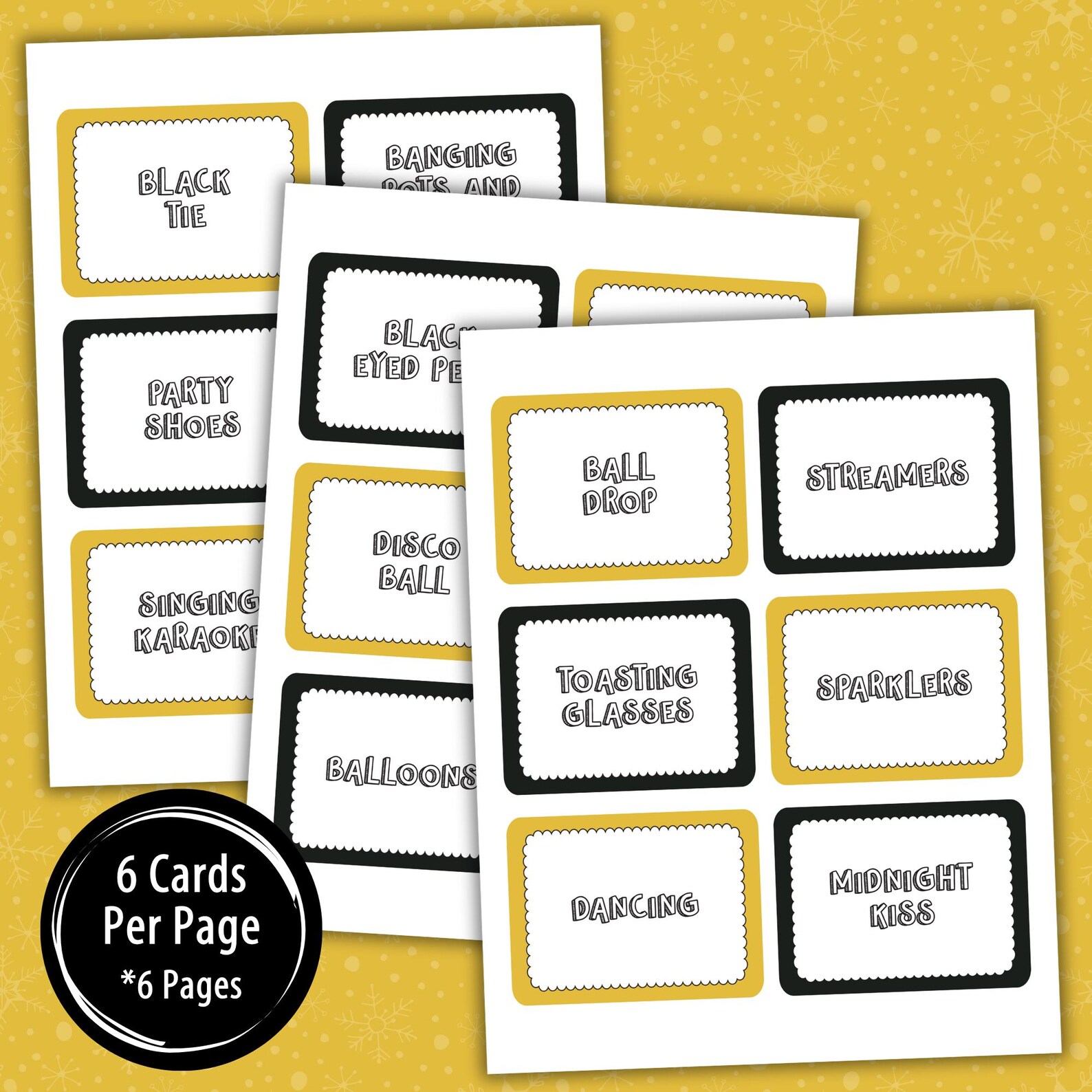 New Years Printable Pictionary Game Gold and Black | New Years Office Party Game | Family New ...