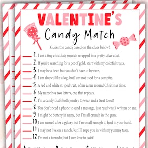Fun Printable Valentine Candy Match Game with Candy Clues | Valentine Day Printable Game for All Ages | Classroom Guess the Candy Game
