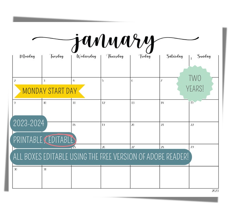 2023 2024 Editable Printable Calendars Cleaning Calendar Etsy