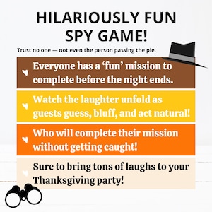 Printable Thanksgiving Party Game | Funny Secret Spy Mission Party Game ...