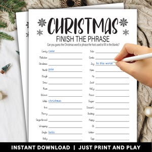 Christmas Finish the Phrase | Christmas Printable Game | Holiday Office Party Games | Christmas Game Night | Christmas Game | CTTG24