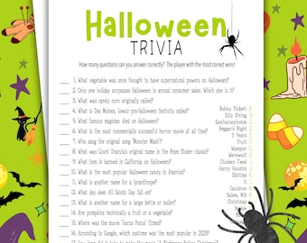 Halloween Trivia Game | Printable Halloween Party Game | Halloween Trivia Game | Halloween Family Activity | Halloween Game Night | GHTG24