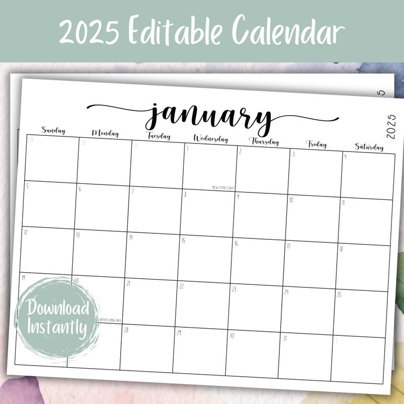 2025 Fillable Blank Calendar Etsy