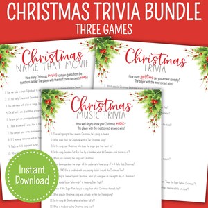 Christmas Printable Games, Christmas Trivia Game, Christmas Song Trivia Game, Christmas Movie Trivia Game, Christmas Party Game