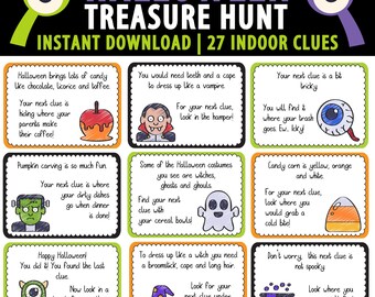 Halloween Scavenger Hunt Printable, Halloween Treasure Hunt Clues, Indoor Halloween Game, Editable Clues, Kids Party Game PDF