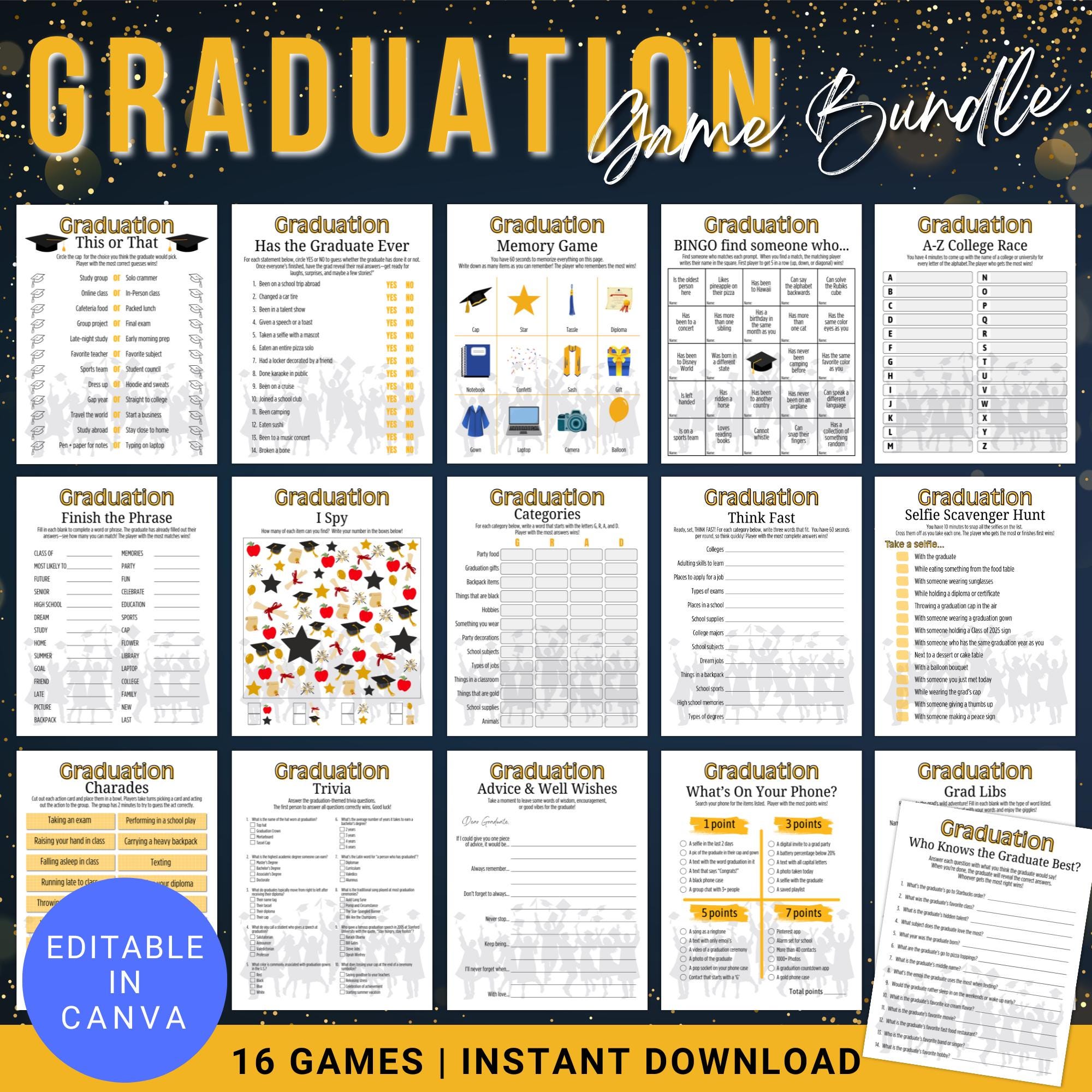 Editable Graduation Game Bundle Printable High School Grad Party ...