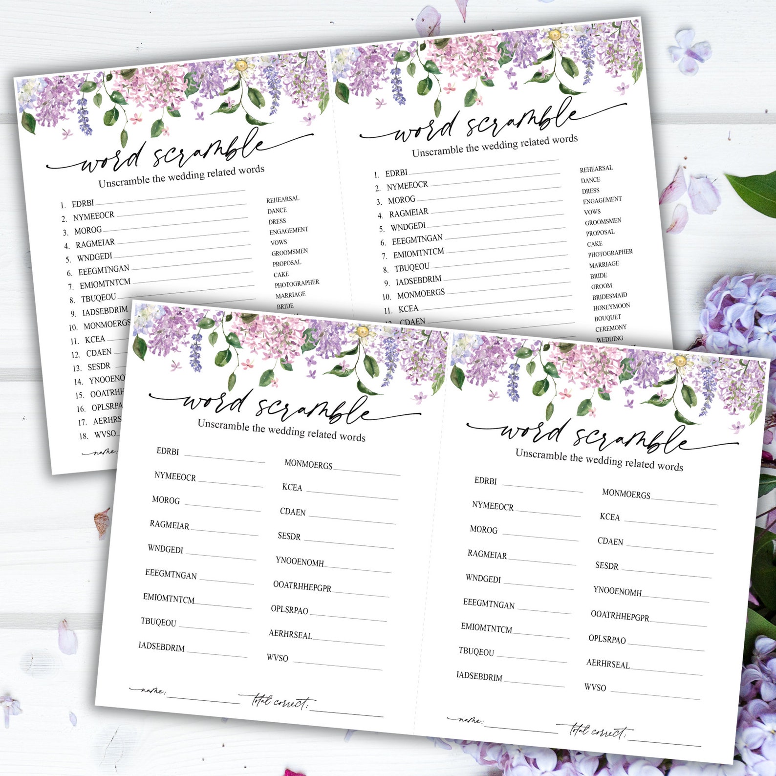 Wedding Word Scramble Wedding Shower Game Bridal Shower Game Instant ...