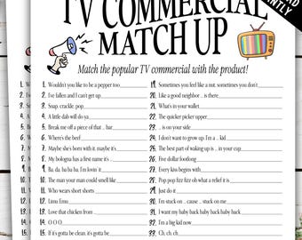 TV Commercial Match-Up Game | Match the Commercial Ad to the Product | Printable TV Commercial Match Game