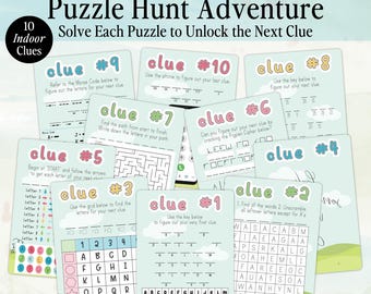 Indoor Puzzle Scavenger Hunt for Kids – Printable Clue Game Adventure, At Home Treasure Hunt, Birthday or Rainy Day Activity