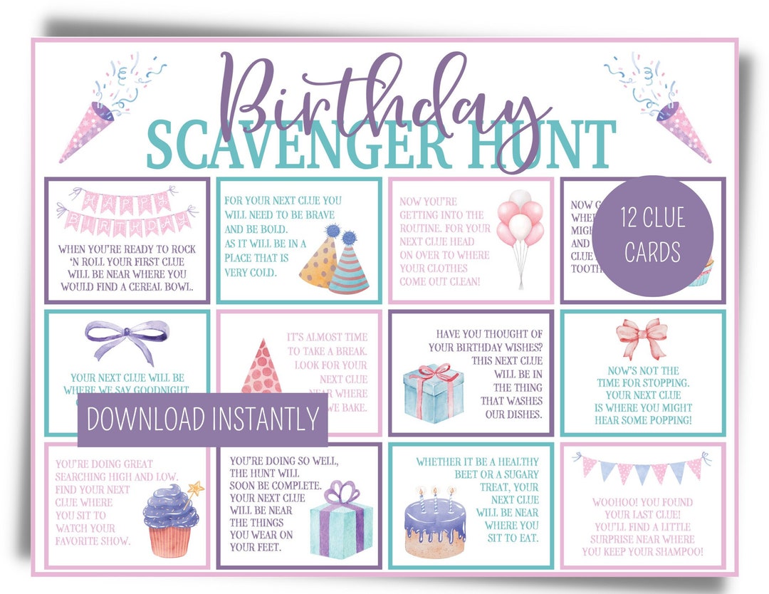 Birthday Scavenger Hunt Birthday Party Games Printable - Etsy