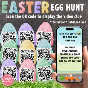 Chasse aux œufs de Pâques intérieure et extérieure avec codes QR | Indices de Pâques imprimables | Chasse au trésor de Pâques | Jeu de chasse au trésor de Pâques pour tous les âges