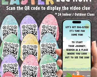 Búsqueda de huevos de Pascua en interiores y exteriores con códigos QR / Pistas de Pascua imprimibles / Búsqueda del tesoro de Pascua / Juego de búsqueda del tesoro de Pascua para todas las edades
