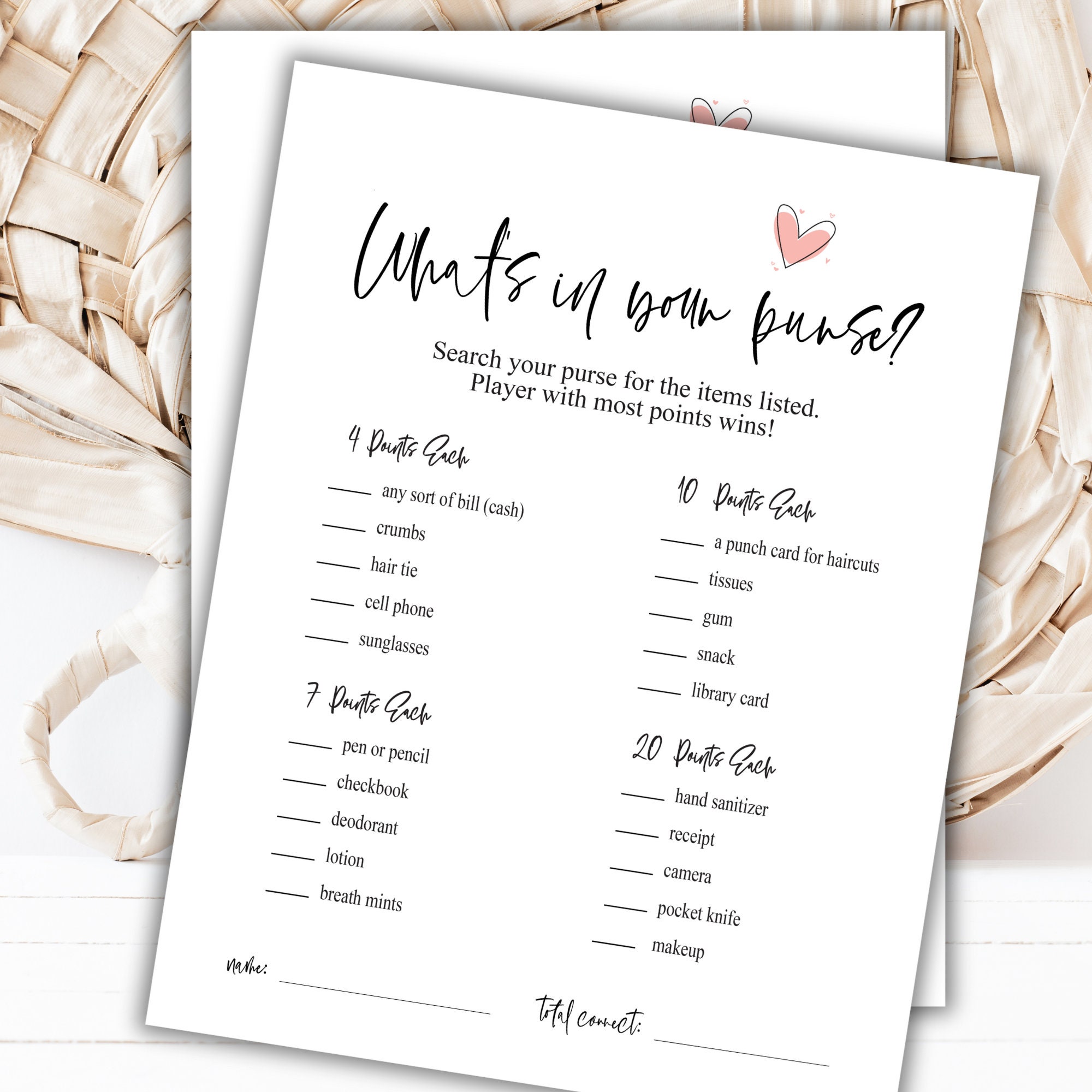 Minimalist Bridal Shower Whats in Your Purse Instant Download Game ...