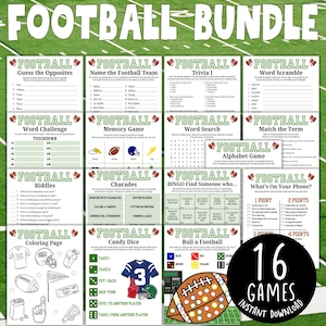 Printable Football Game Bundle Football Party Activities Football Birthday Party Games Tailgate Party Printables Football Game Night Fun