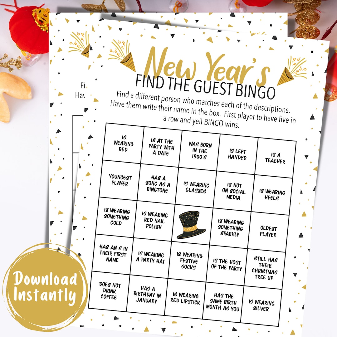 New Years Find the Guest Bingo Game for Office Party | New Years Party ...