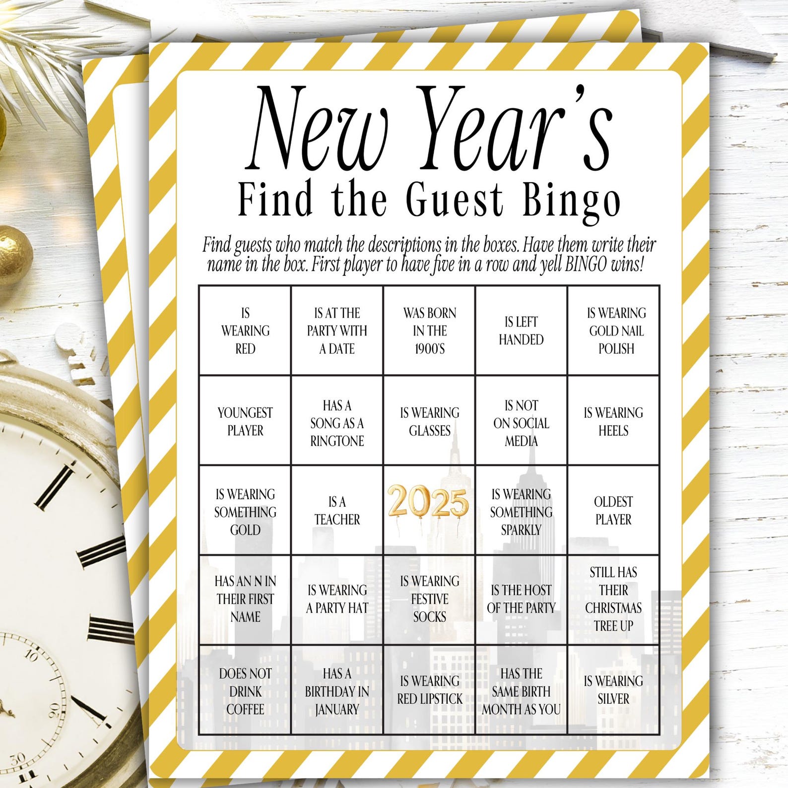 New Years Find the Guest Bingo Game With Gold Border | New Years Office ...