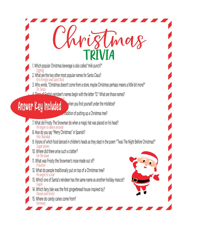 Christmas Trivia Games Christmas Trivia Questions Printable - Etsy