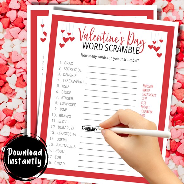Valentines Word Scramble | Valentines Party Games | Holiday Party Games | Work Holiday Party | Valentines Themed Games