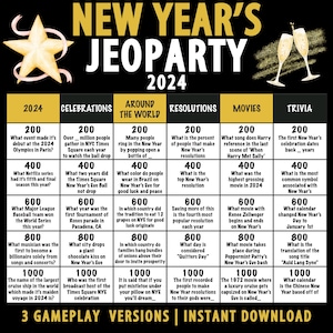 New Years Jeopardy Game Gold | New Years Office Party Game | Family New Years Game Night | Jeoparty Game | New Years Printable Download