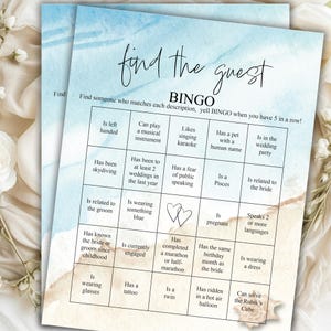 Imprimable Trouvez l&#39;invité Jeu de bingo pour la douche nuptiale Shower de mariage Activité brise-glace Jeu interactif amusant pour les invités Téléchargement instantané