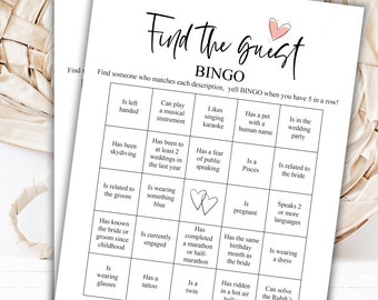 Minimalistyczne bingo „Znajdź gościa” | Gra na wieczór panieński | Do pobrania natychmiast | Przełamywanie lodów na wieczór panieński | Gra na wieczór panieński w serduszka