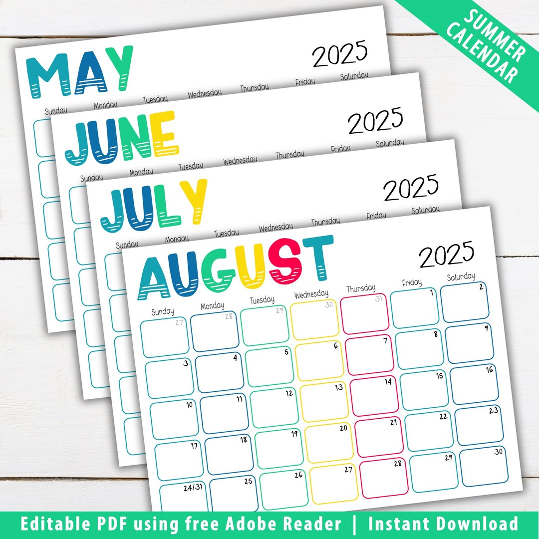 Printable Editable Kids Summer Calendar Kids Summer Calendar Kids
