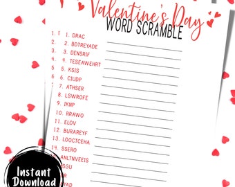 Valentines Day Word Scramble | Valentines Printable Games | Printable Valentines Games | Valentines Games | Word Scramble