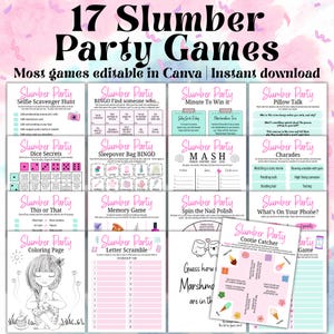 Fun Printable Editable Slumber Party Game Bundle | Girl Teen or Tween Sleepover Party Games | Printable Pajama Party Games