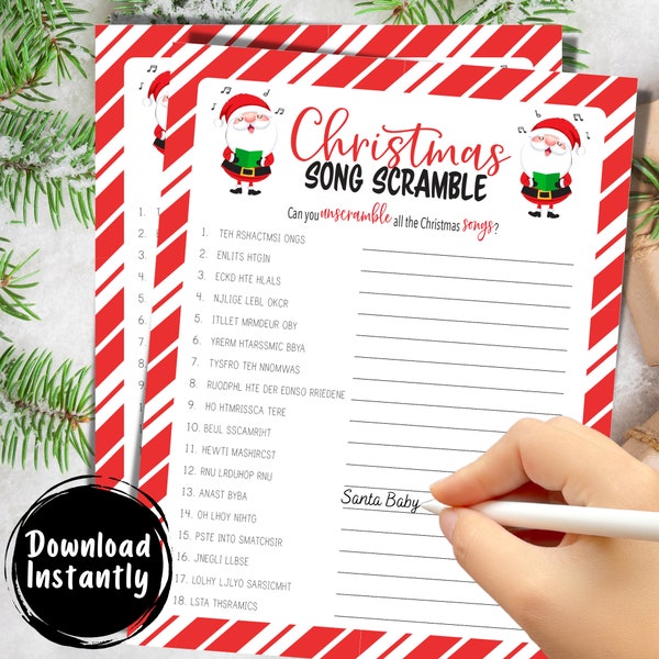 Christmas Song Scramble | Christmas Song Scramble Game | Christmas Songs | Christmas Printable Games | Christmas Party Games | Red Border