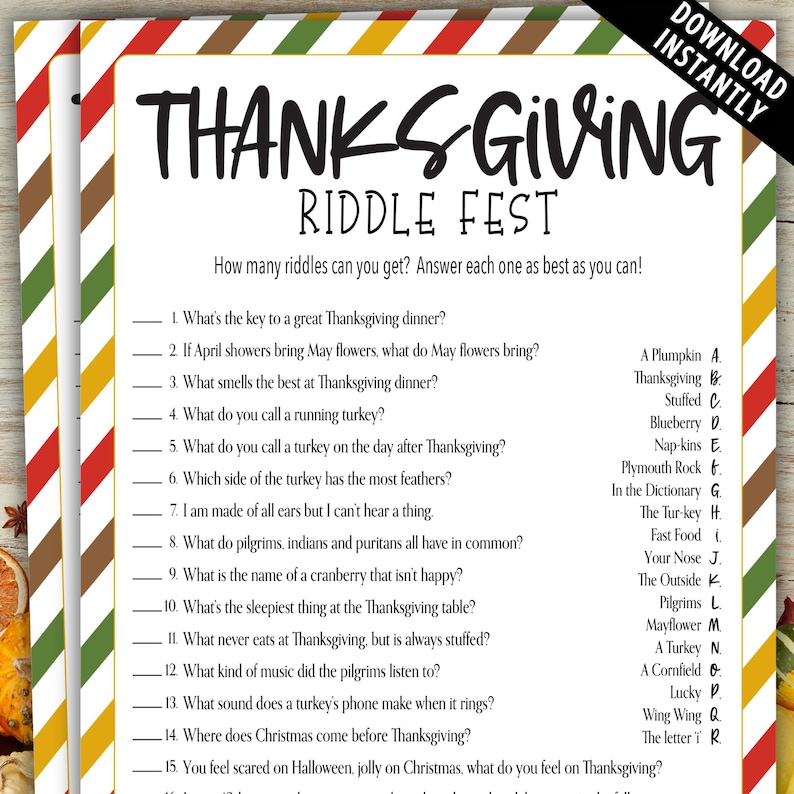 Thanksgiving Riddles Printable Game With Border | Thanksgiving ...