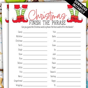 Christmas Finish the Phrase | Christmas Printable Game | Holiday Office Party Game | Christmas Game Night | Christmas Game | EFCTG24