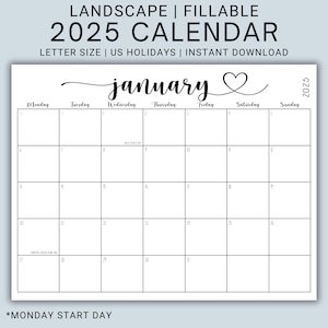 2025 Printable Calendar Template Editable | Family Organizer | Monthly Planner | Kitchen Calendar Printable | Monday Start Day | CFWH
