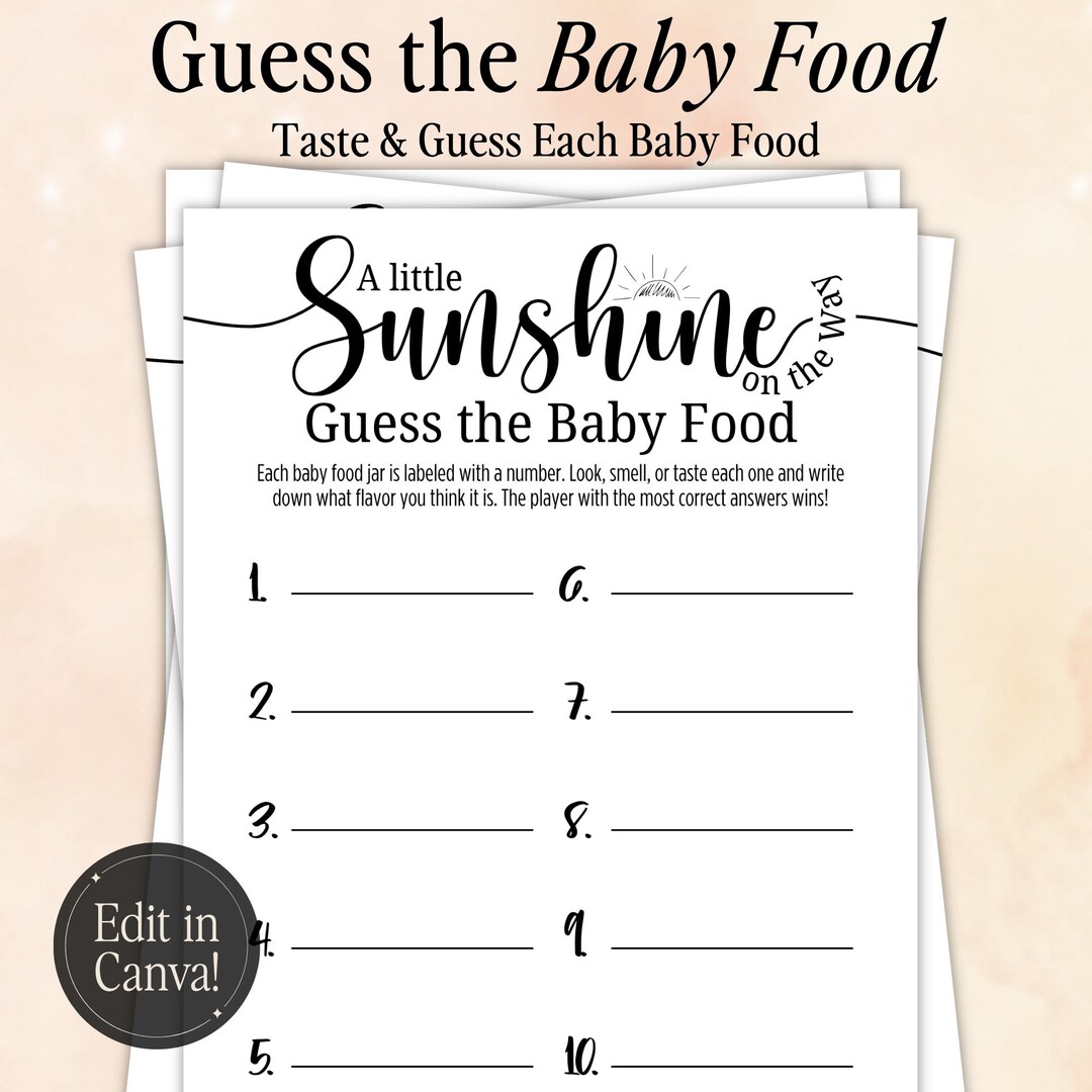 Guess the Baby Food Game, Baby Shower Taste Test Game, Baby Food ...