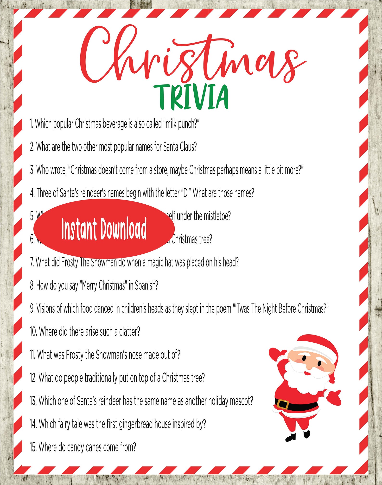 Christmas Printable Games Christmas Trivia Game Christmas - Etsy