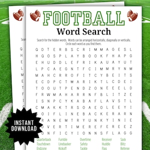 Printable Football Word Search Game | Football Draft Party Game | Football Tailgate Party Game | American Football Party Game
