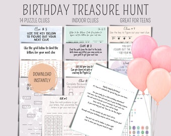 Indoor Treasure Hunt, Treasure Hunt for Birthday Surprise, Birthday Treasure Hunt, Birthday Party Games, Puzzle Clues, Teen Treasure Hunt