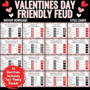 Valentines Friendly Feud Game | Office Party Valentines Game | Galentines Game Night | Friendly Feud | Red and Black Heart Friendly Feud