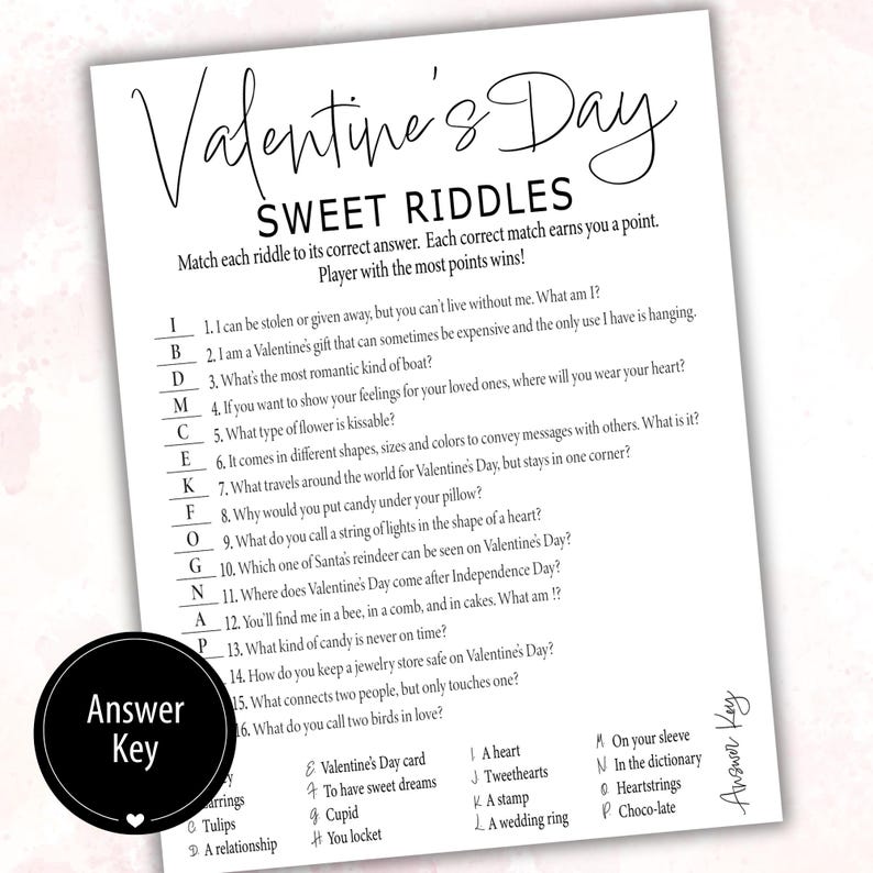 Fun Printable Valentines Riddles | Black and White Valentines Party ...