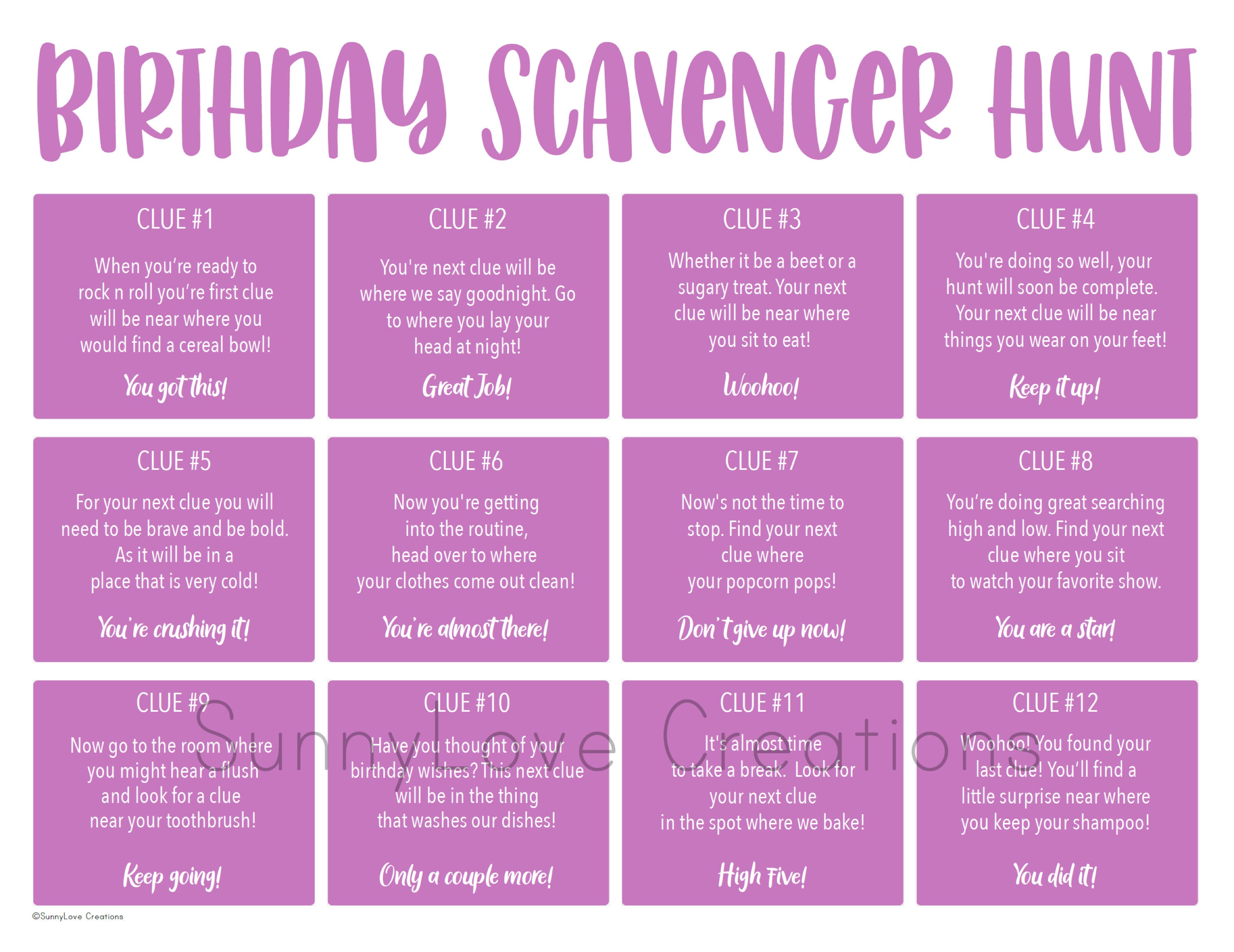 Birthday Scavenger Hunt, Birthday Party Games, Printable Birthday ...