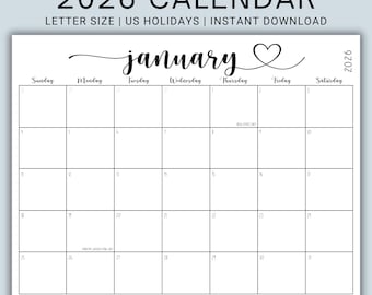 2026 Editable Calendar PDF | Fillable Monthly Planner Pages | Landscape Layout | Printable Schedule Organizer | Digital Download | CFWH