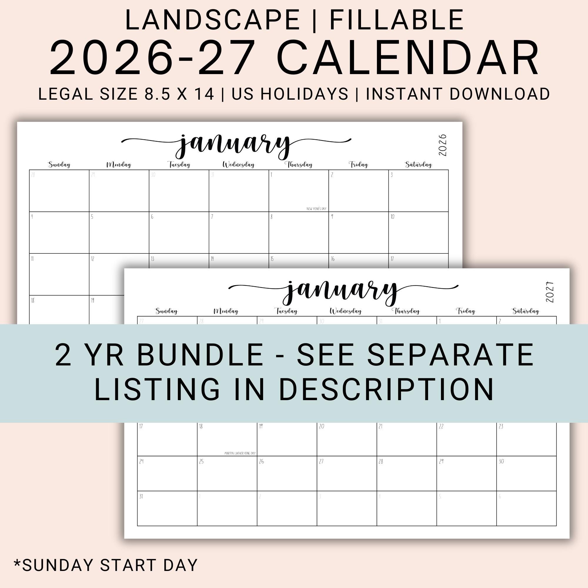 2026 Editable Calendar PDF | Fillable Monthly Planner Pages | Legal