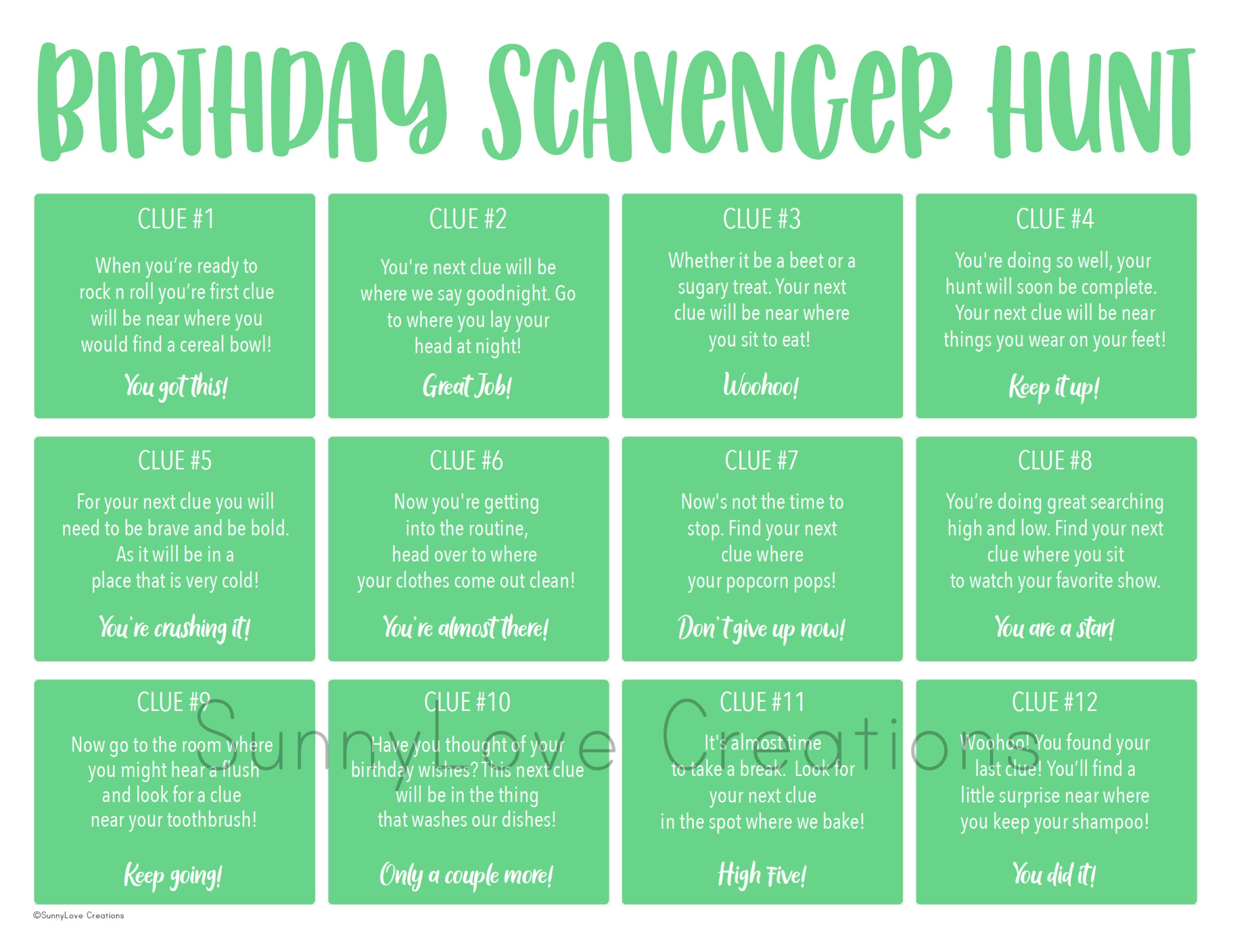 Birthday Scavenger Hunt, Birthday Party Games, Printable Birthday ...