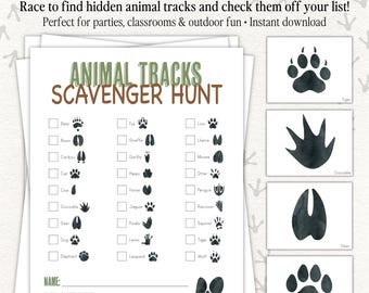 Scavenger Hunt For All Ages, Animal Tracks Hunt, Nature Hunt, Birthday Party Fun, Camping Fun, Classroom Activity, Picture Cards Hunt | Hunt