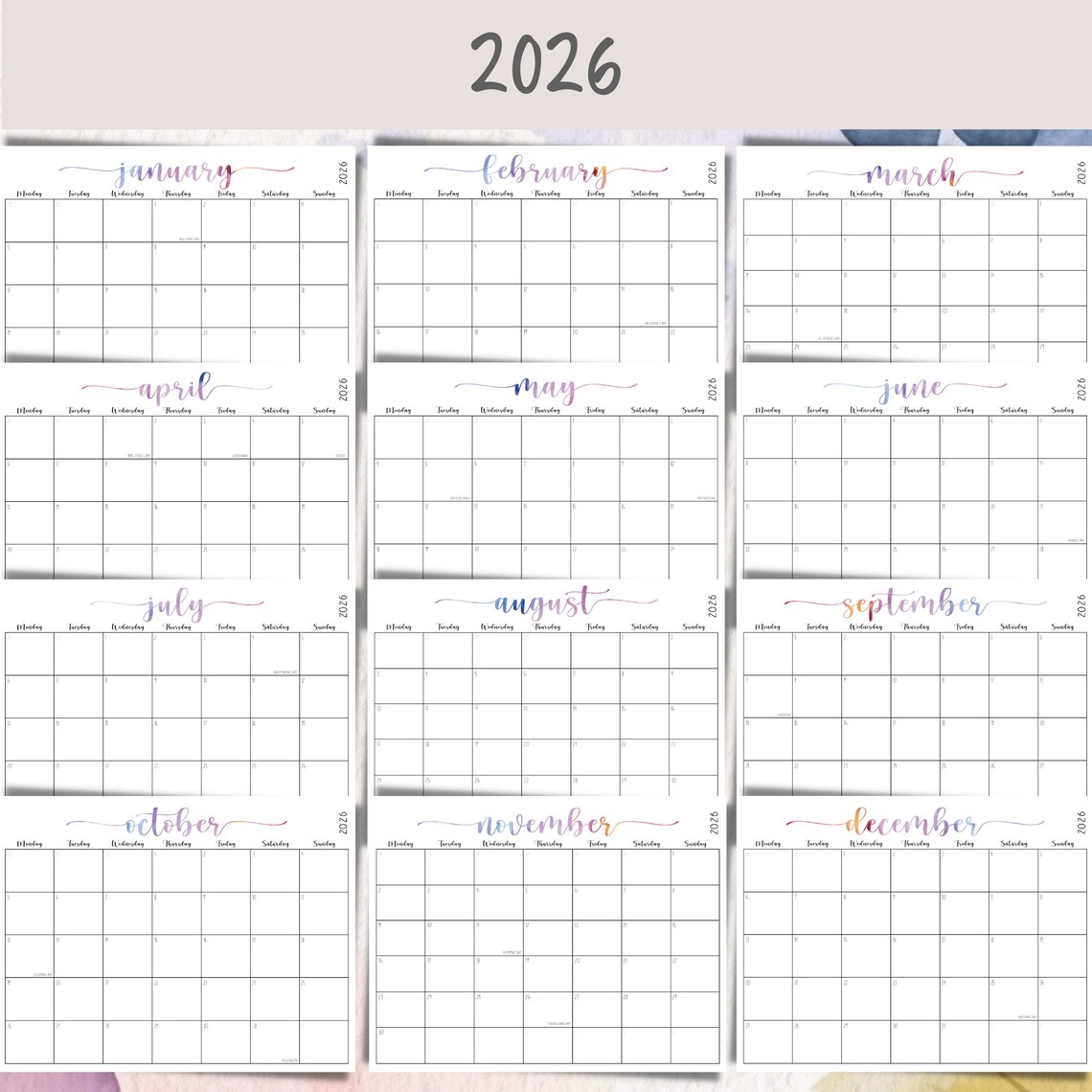  2024-2026 Printable Calendar Template Editable Family Organizer Monthly Bildidee 