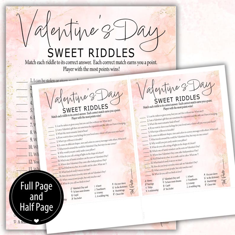 Fun Printable Valentines Riddles | Valentines Party Instant Download ...