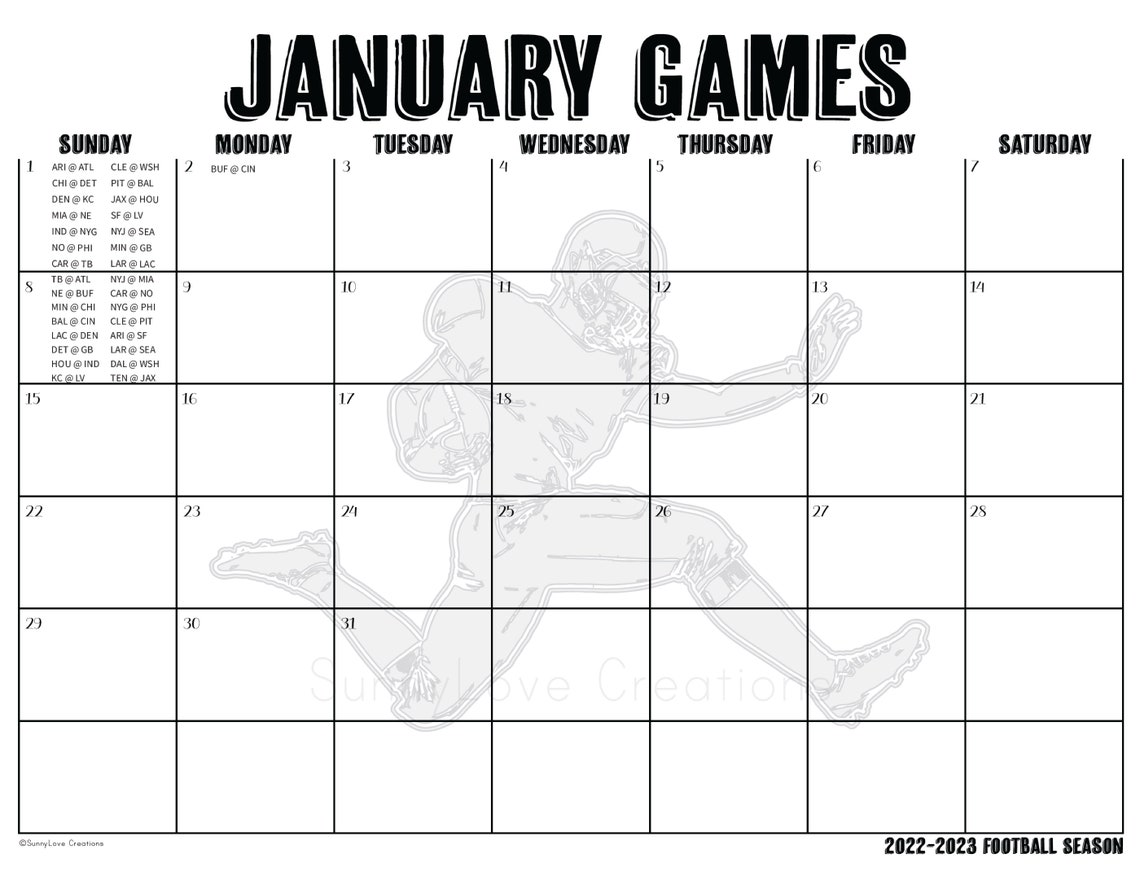 2022-2023 NFL Football Schedule Printable Football Schedule - Etsy