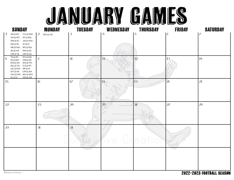 2022 2023 NFL Football Schedule Printable Football Schedule Etsy UK